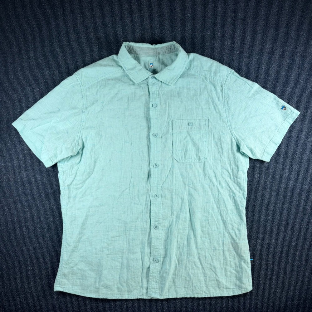 Kuhl Mens Short Sleeve Button Down Shirt Size Large Aqua Blue